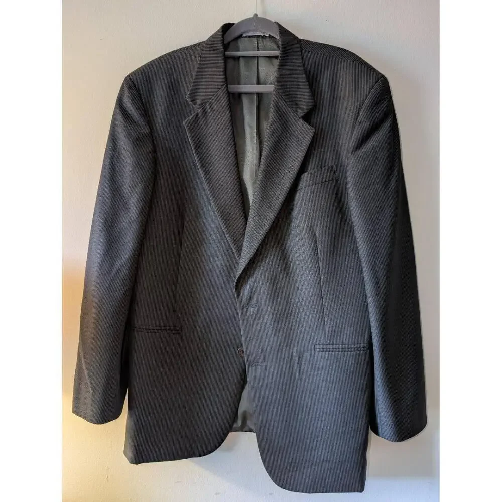 Geoffrey Beene Mens Jacket Size 42R Black Gray Pinstripe Wool Blazer